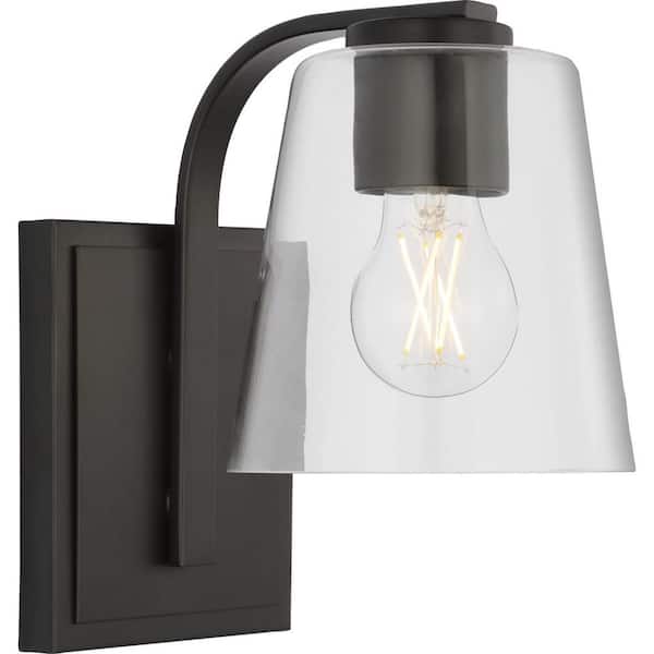 Progress Lighting Blanid 9.5 in. 1-Light Matte Black Contemporary Wall Sconce with Clear Glass Shade
