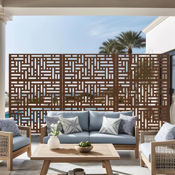 cadeninc 3.92 ft. x 6 ft. Metal Privacy Screen Panels in Brown