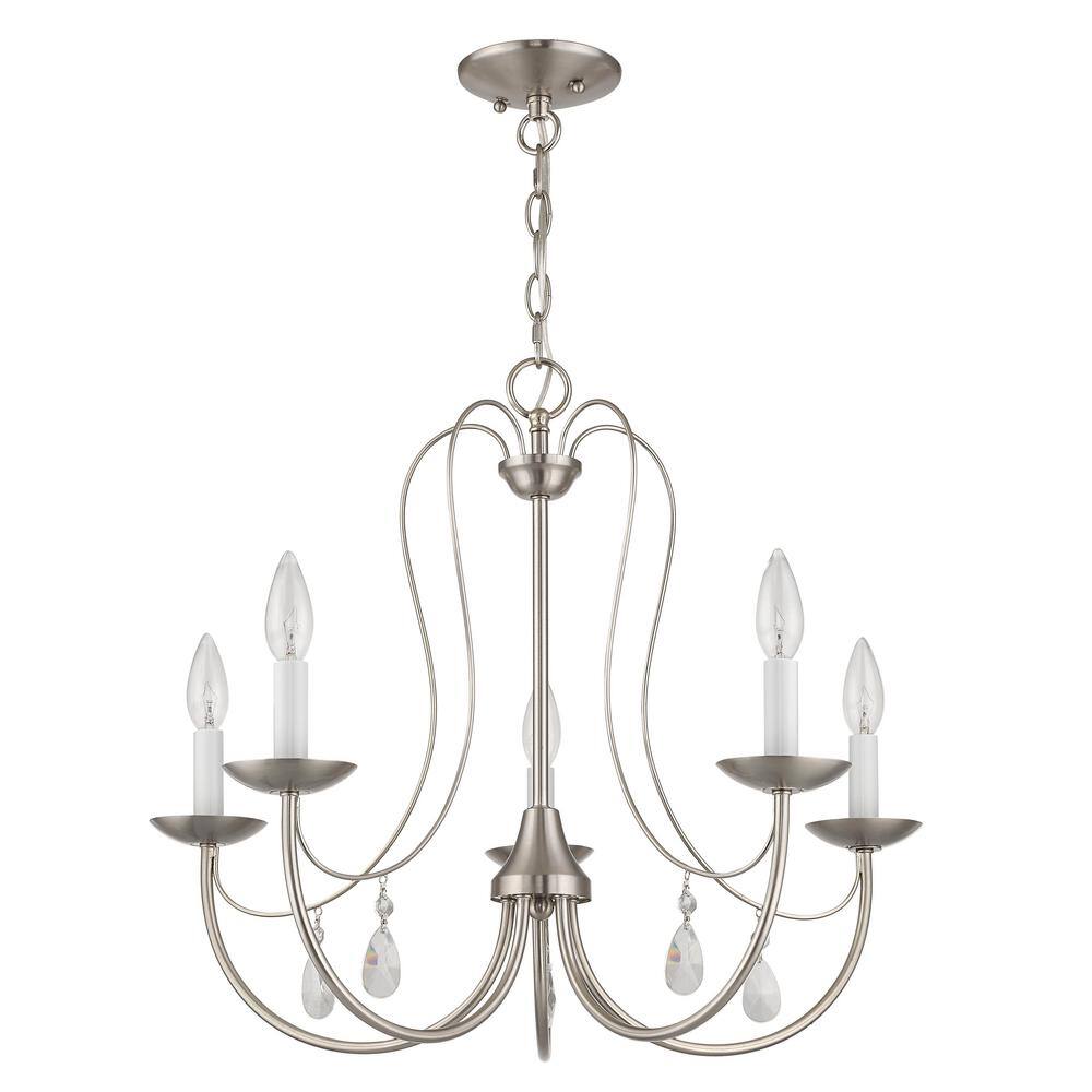 Elegant Brushed Nickel 5-Light Chandelier with Candelabra Bulbs