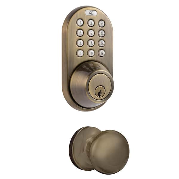 MiLocks Antique Brass Keyless Entry Deadbolt and Door Knob Lock Combo Pack with Electronic Digital Keypad