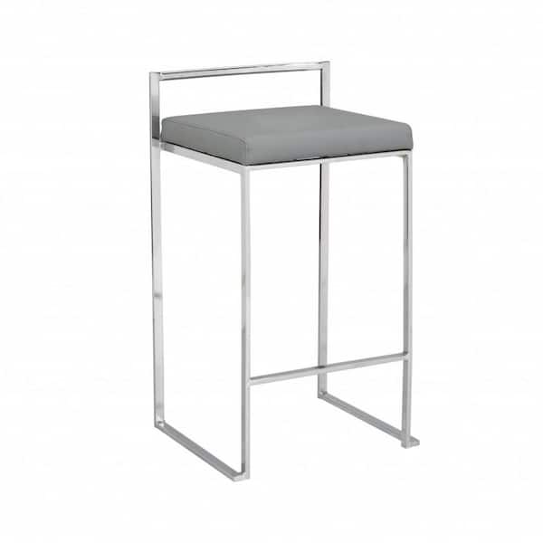 HomeRoots 31 in. Gray Backless Wood Adjustable Height Bar Chair with Faux leather Seat
