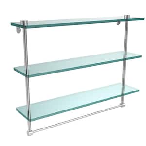 22 in. L x 18 in. H x 5 in. W 3-Tier Clear Glass Bathroom Shelf with Towel Bar in Satin Chrome