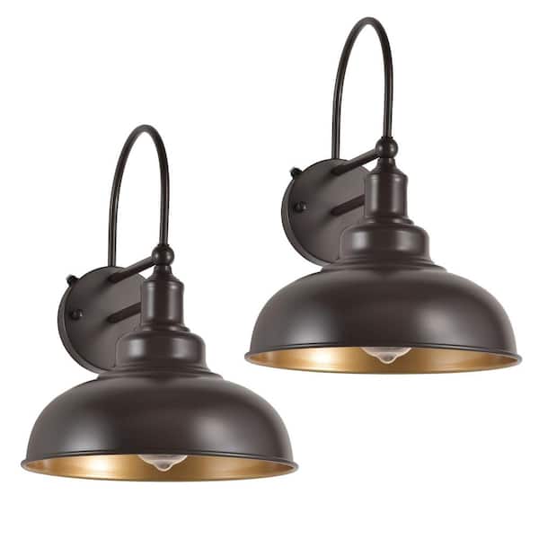 GMGSROM Chocolate and Gold Dusk to Dawn Farmhouse Outdoor Barn Light Wall Sconce (Set of 2)