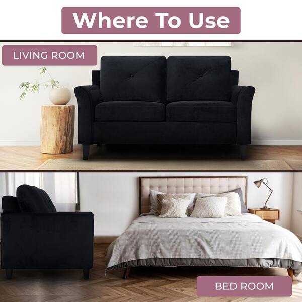 HOMESTOCK Button Tufted Loveseat Sofa Affordable Black Small Loveseat for Budget Conscious Buyers Microfiber Couch 21072W
