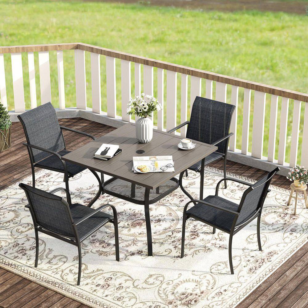 5-Piece Metal Outdoor Dining Set with Grey Wood-Like Square Table and 4 Grey Dining Chairs with Armrests price history on PriceWatchPro