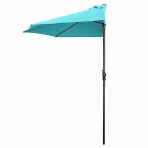 9 ft. Steel Market Half Round Patio Umbrella without Weight Base in Turquoise