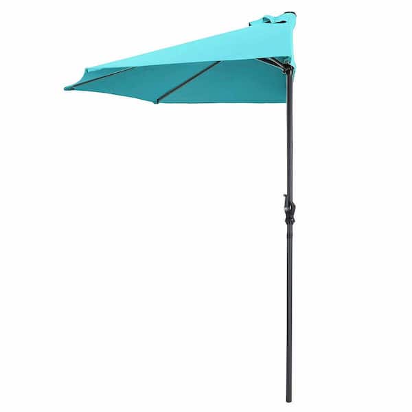 FORCLOVER 9 ft. Steel Market Half Round Patio Umbrella without Weight Base in Turquoise