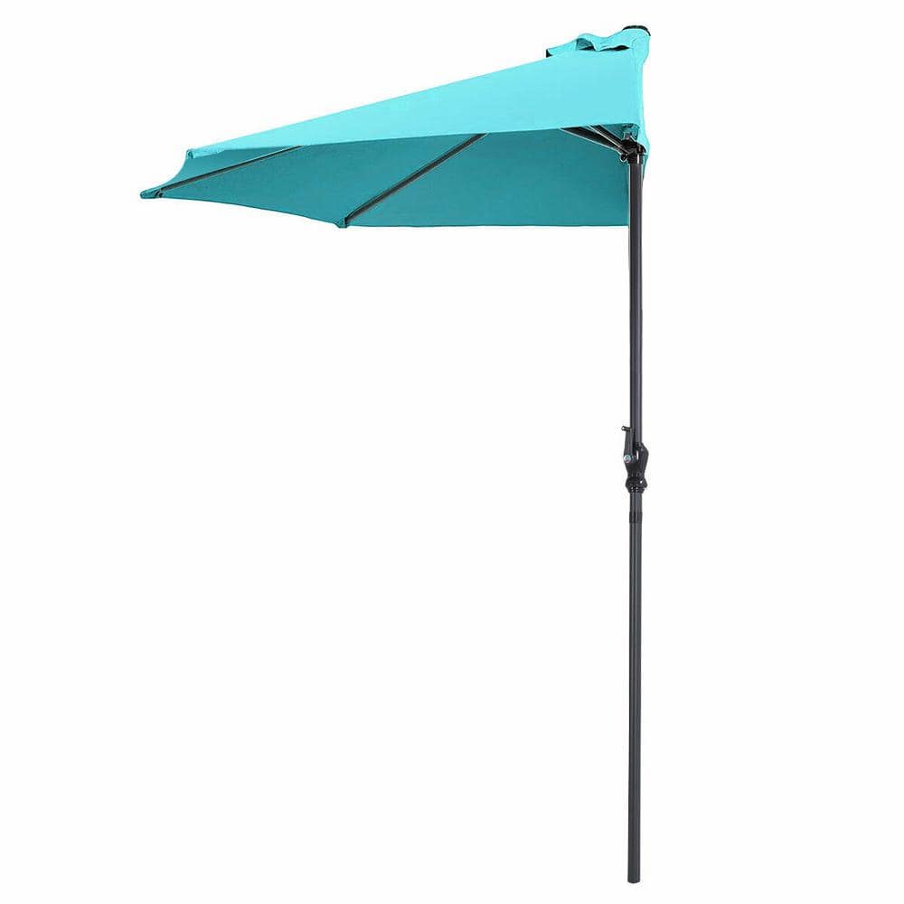 9 ft. Steel Market Bistro Half Round Patio Umbrella in Turquoise without We