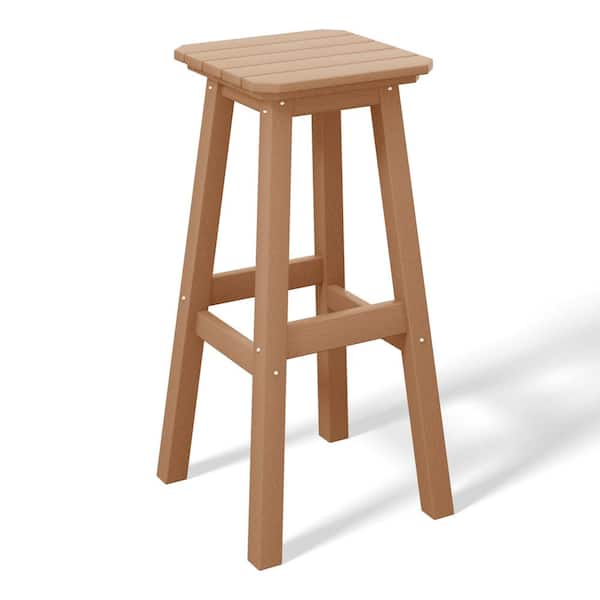 WESTIN OUTDOOR Laguna 29 in. HDPE Plastic All Weather Backless Square Seat Bar Height Outdoor Bar Stool in Teak