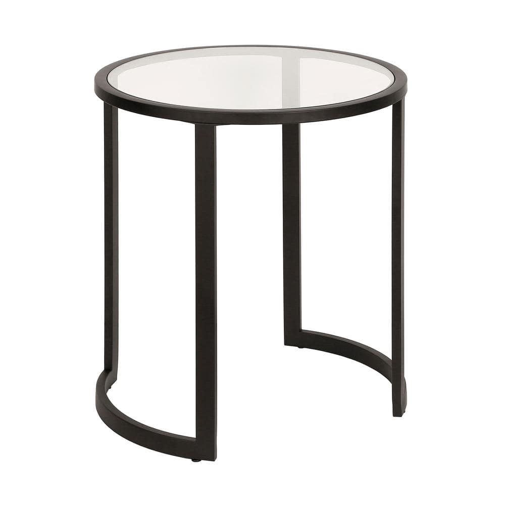 Blackened Bronze Round Metal and Glass Side Table