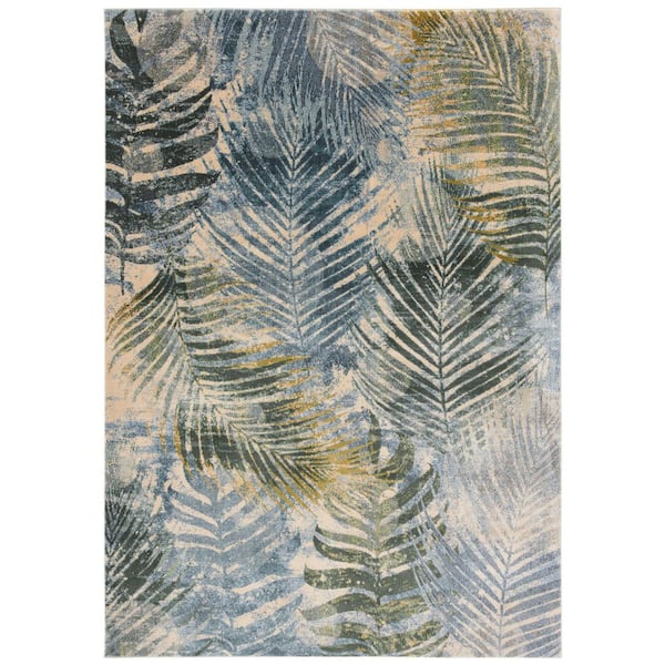 Lillian 5 ft. x 8 ft. Blue/Green Oversized Leaves Area Rug