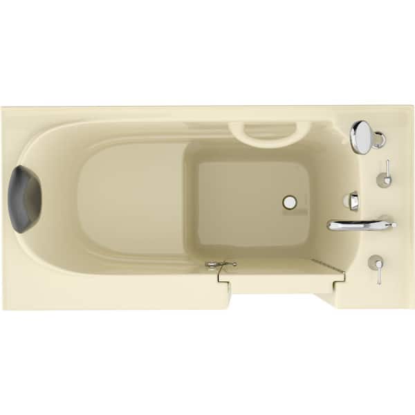 Safe Premier Series 26 in. L x 53 in. W Right Side Drain Soaker Jetted Bathtub in Biscuit with Fast Filling Faucet Set