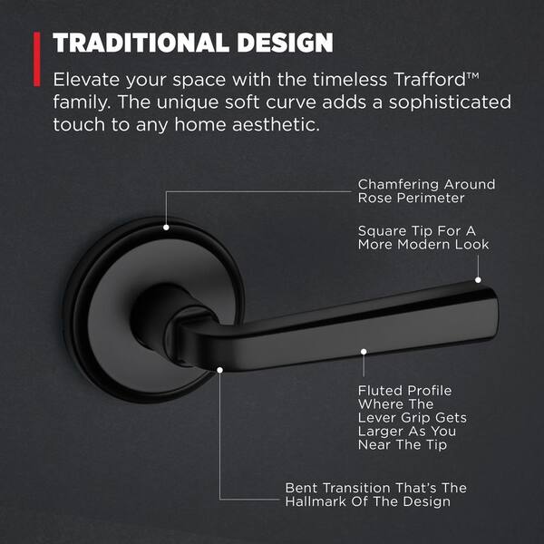 Kwikset Trafford Matte Black Reversible Round Straight Hall/Closet