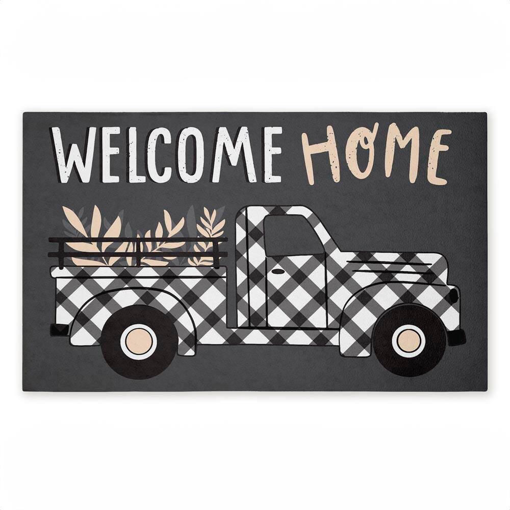 Farmhouse Welcome Plaid Truck Black 18 in. x 30 in. Polyester Non-Slip Outdoor Door Mat price history on PriceWatchPro