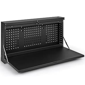 43.5 in. Black Wall Mounted Workbench Foldable Hanging Work Surface Desk with Peg Board