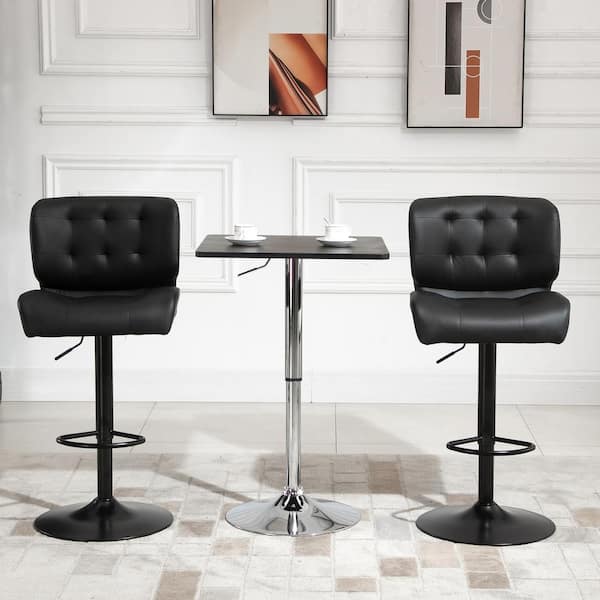 45 in. Black Low Back Metal Adjustable Bar Stool with Thick Padded Cushion Seat