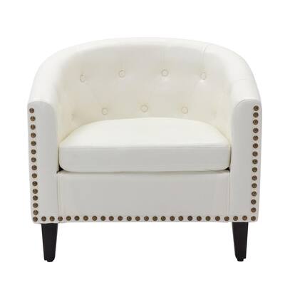 White Pu Leather Side Chair Tufted, Gray Leather Chairs For Living Room