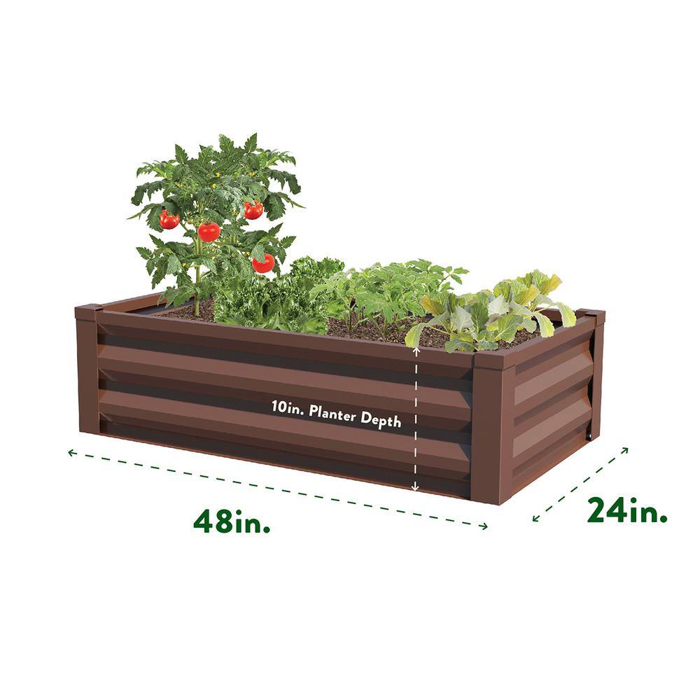 Brown Powder-Coated Metal Raised Garden Bed Planter 48" x 24"