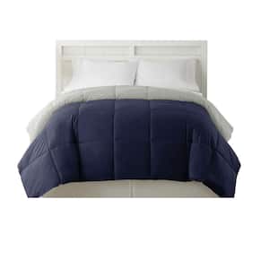 Genoa Silver and Blue King Size Box Quilted Reversible Comforter