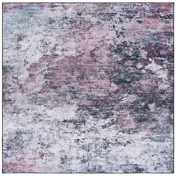 Tacoma Plum/Black  4 ft. x 4 ft. Machine Washable Distressed Gradient Square Area Rug
