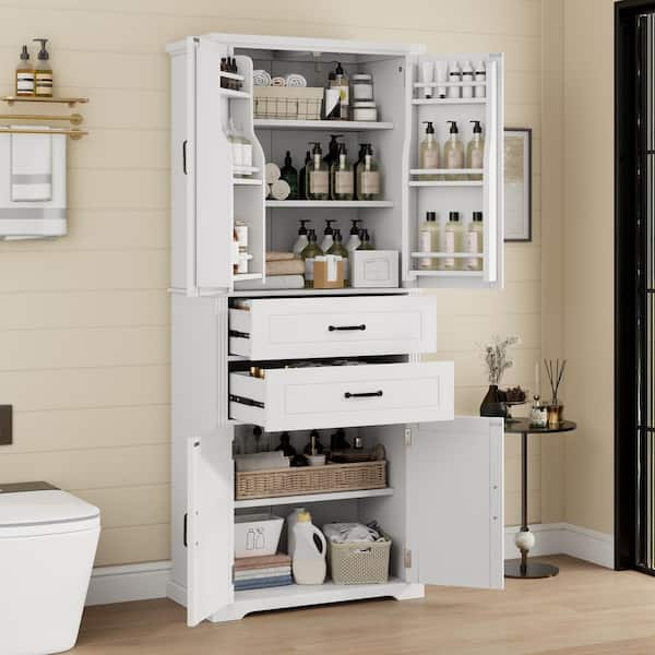 White 72.5 in. H Storage Cabinet with 2-Drawers, Adjustable Shelf and Multi-Functional Storage Space