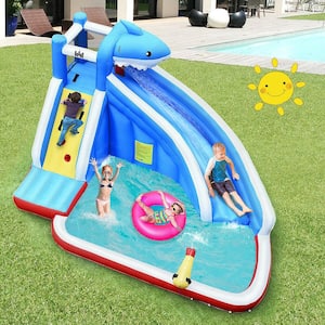 Multi-Color Inflatable Water Slide Shark Bounce House Castle Splash Water Pool without Blower