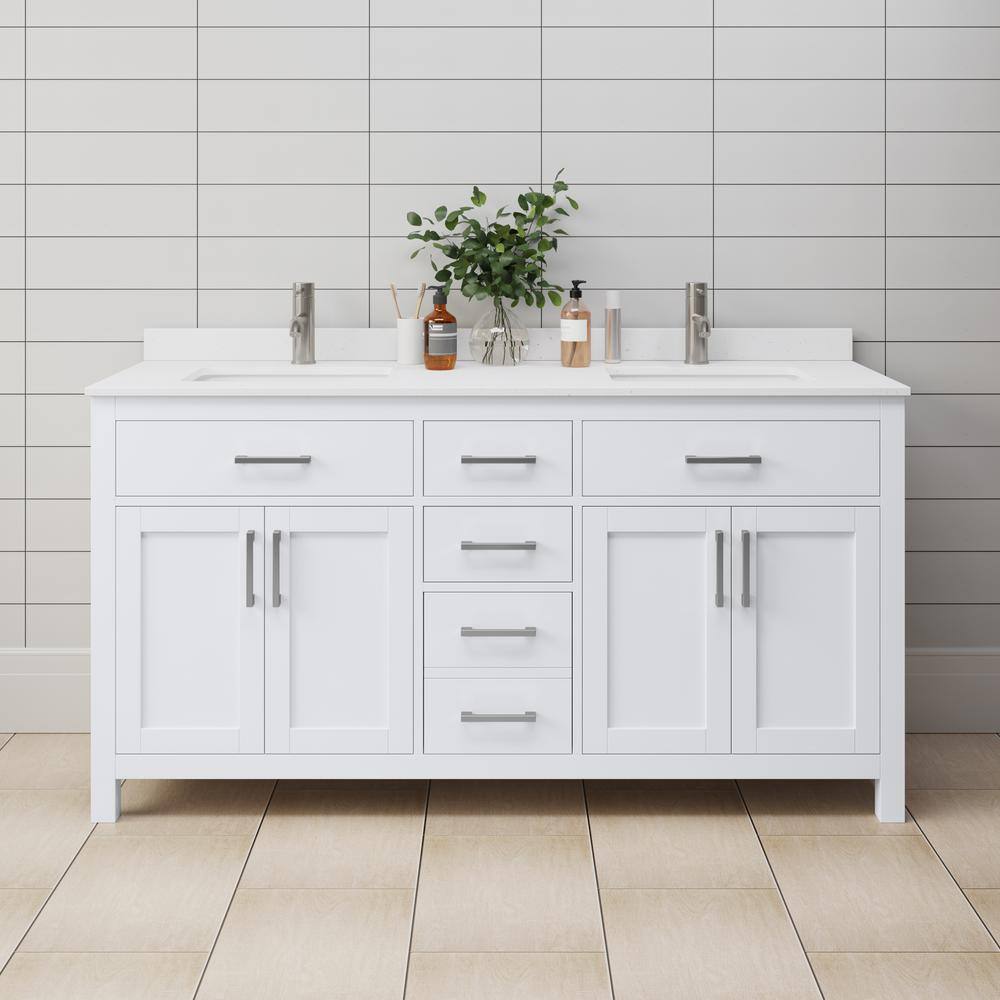 Beckett Freestanding 66'' White Double Vanity with Cultured Marble Top