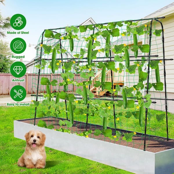 SenQWFa 63 in. Metal U-Shaped Arch Garden Trellis with Nylon