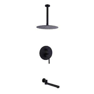 Single Handle 1-Spray 10in Wall Mounted Shower Faucet 2.4 GPM in with Bathtub Spout and Pressure Balance in. Matt Black