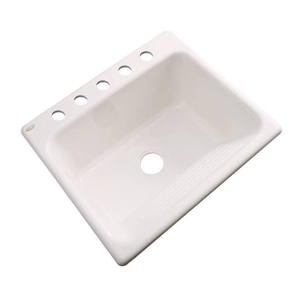 Thermocast Kensington Drop-In Acrylic 25 in. 5-Hole Single Bowl Utility Sink in Bone