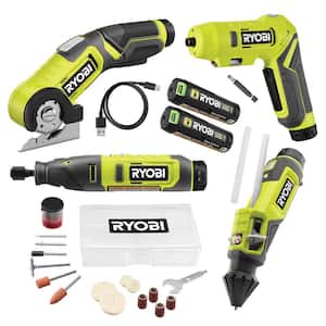 USB Lithium 4-Tool Combo Kit with Screwdriver, Glue Pen, Rotary Tool, Power Cutter, (2) Batteries, and Charger