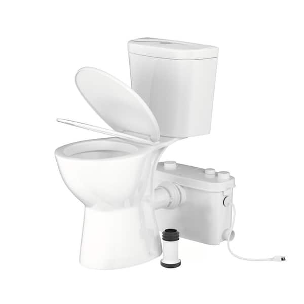 2 piece 19 in. Extra Tall 0.8/1.28 GPF Dual Flush Round Macerating Toilet in White, w/ 500w Macerator Pump For Basement