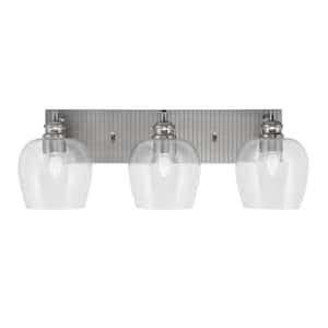 Albany 24.25 in. 3-Light Brushed Nickel Vanity Light with Clear Bubble Glass Shades