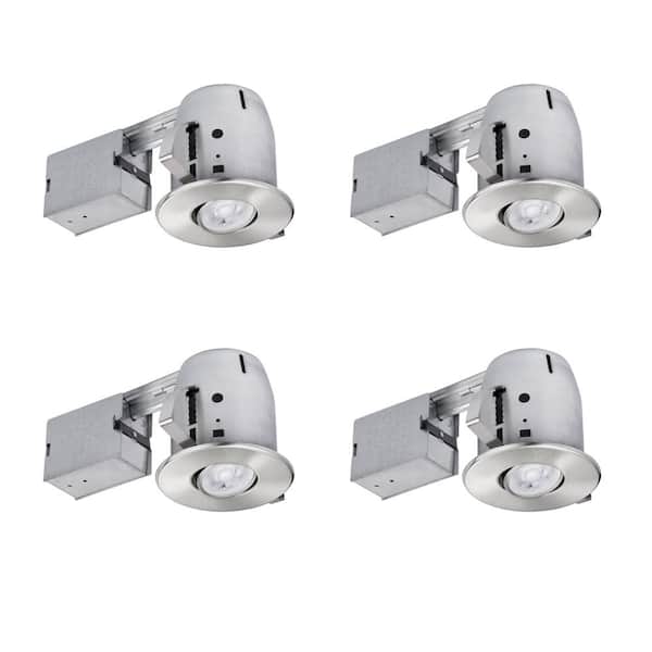 Globe Electric 4 in. Brushed Nickel LED IC Rated Swivel Spotlight Trim Recessed Lighting Kit Dimmable Downlight (4-Pack)