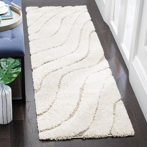 Florida Shag Cream/Beige 2 ft. x 7 ft. Striped Solid Runner Rug