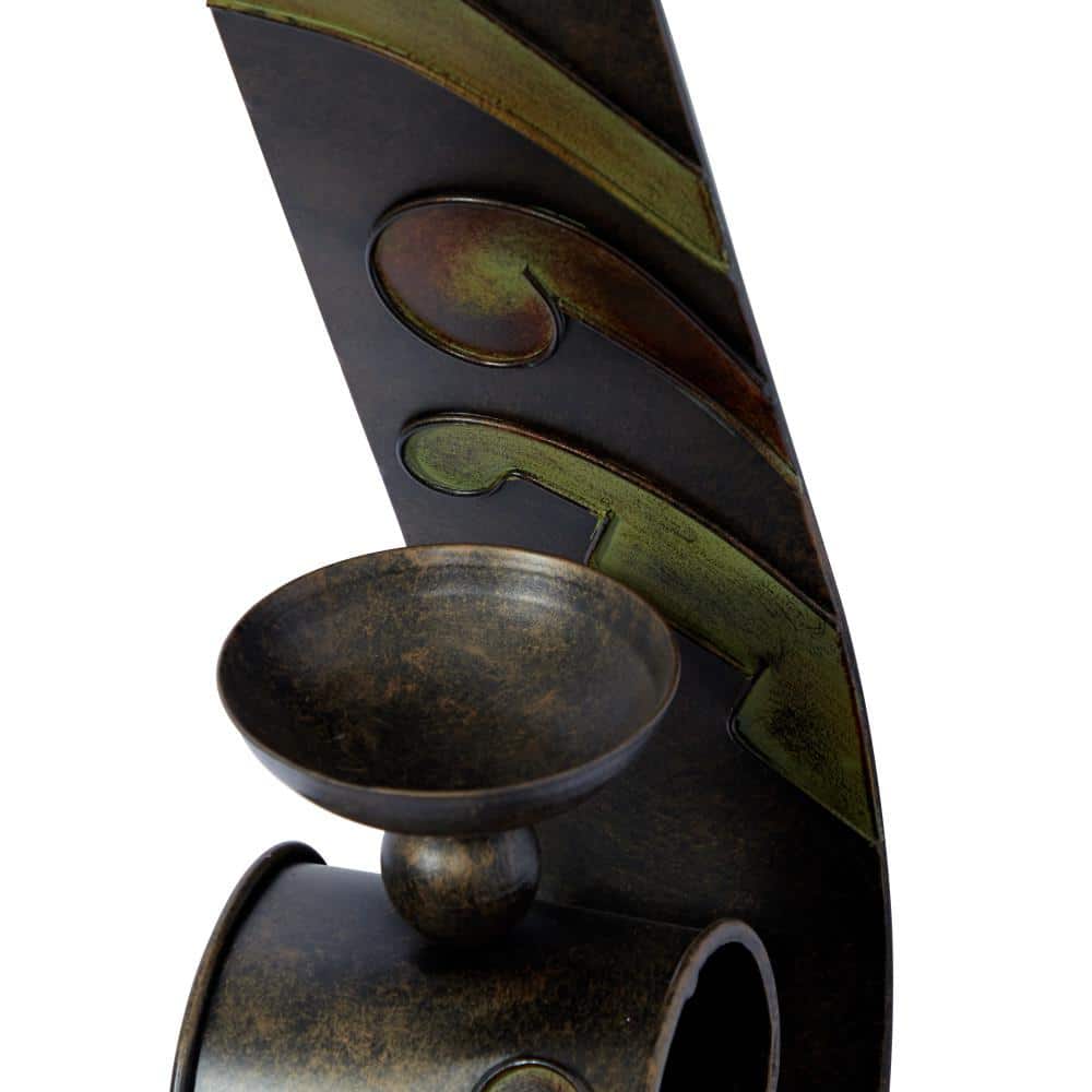Bronze and Green Metal Abstract Wall Candle Holder Set
