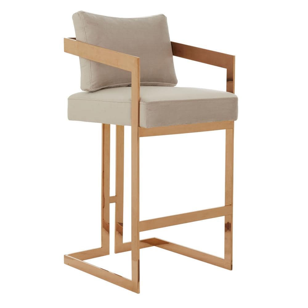 Taraji Almond Velvet and Gold Metal Bar Stool
