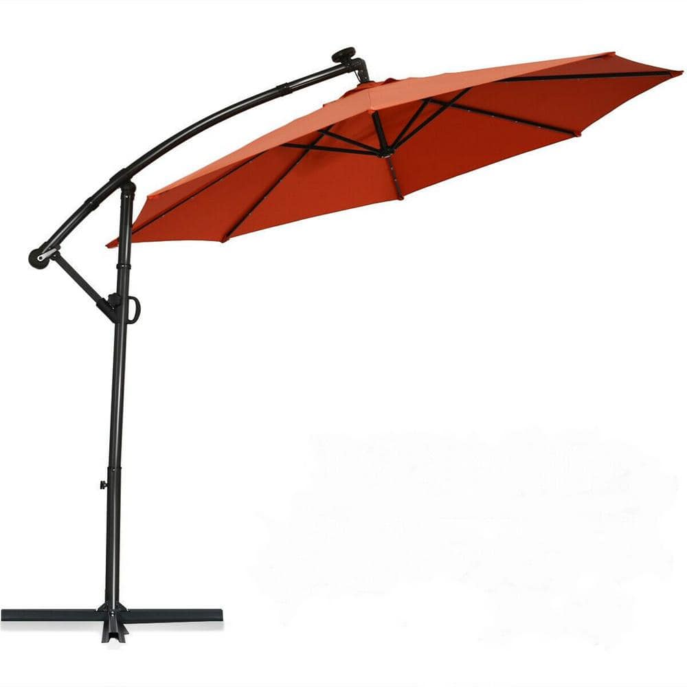 10 ft. 360° Rotation Aluminum Cantilever Solar Powered LED Patio Umbrella 