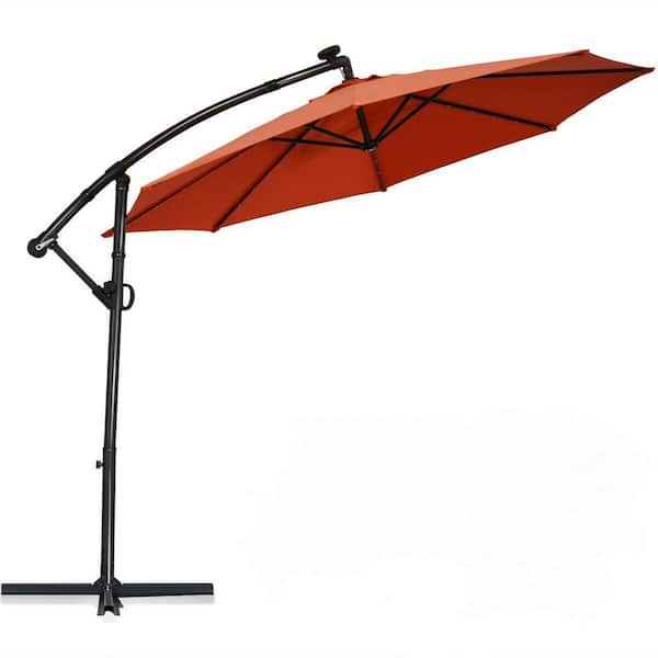 Unbranded 10 ft. 360° Rotation Aluminum Cantilever Solar Powered LED Patio Umbrella in Orange