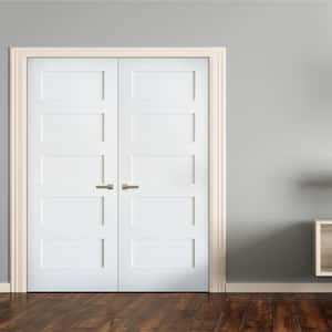 56 in. x 80 in. Craftsman Shaker 5-Panel Both Active MDF Solid Core Primed Wood Double Prehung Interior French Door