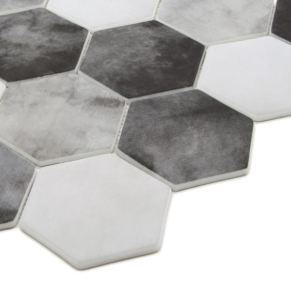 Hexagon Gray Mix 11.8 in. x 10.23 in. Matte Recycled Glass Cement Looks Floor and Wall Mosaic Tile (8.4 sq. ft. /Case)