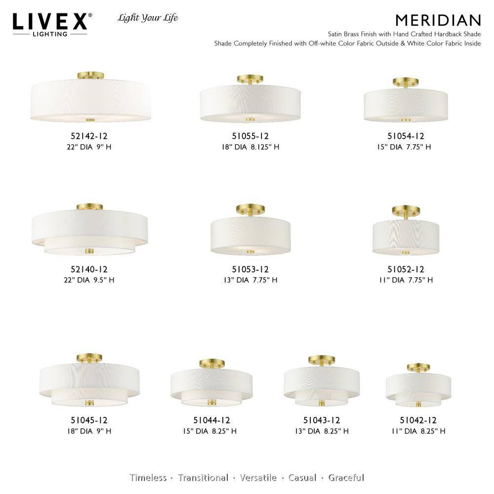 Satin Brass 5-Light Semi-Flush Drum Ceiling Fixture with Off-White Shade