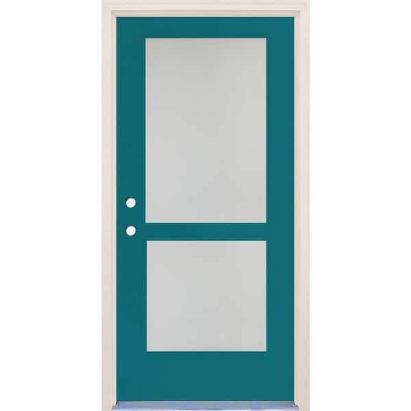 Builders Choice 36 in. x 80 in. Right-Hand/Inswing 2 Lite Satin Etch Glass Reef Painted Fiberglass Prehung Front Door with 4-9/16" Frame