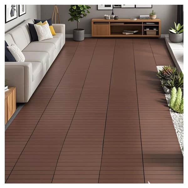 24 in. x 12 in. Pathway Tile Floor Paver Plastic Interlocking Deck Tiles 0.8 in. H in Brown (24-Pack)