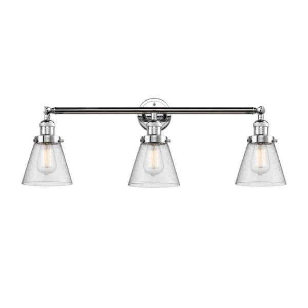 Innovations Cone 30 in. 3-Light Polished Chrome Vanity Light with Seedy Glass Shade