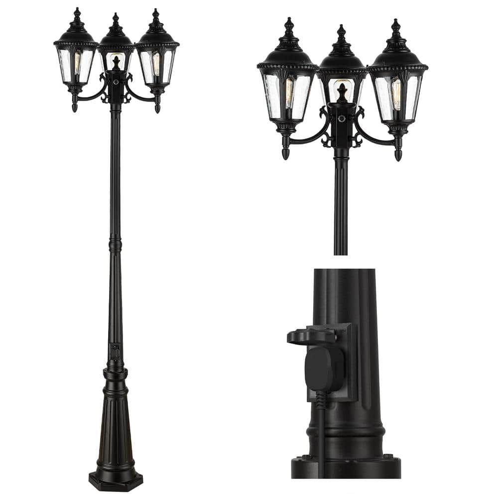 JAZAVA 3Light Black Aluminum Dusk to Dawn Hardwired Outdoor Weather