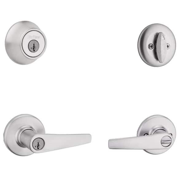 Delta Satin Chrome Keyed Entry Door Handle and Single Cylinder Deadbolt Combo Pack featuring SmartKey Security