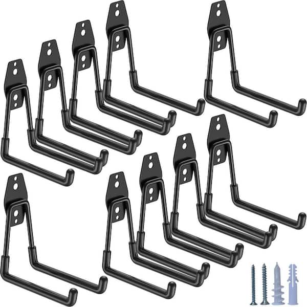10 Pack 5.1 in Black Steel Heavy-Duty Wall Rack with U Shaped Hooks for Garage Storage