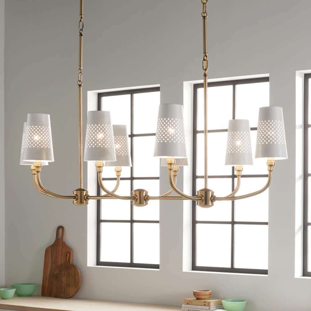 Adeena 47.25 in. 8-Light Brushed Natural Brass Traditional Shaded Linear Chandelier for Dining Room price history on PriceWatchPro
