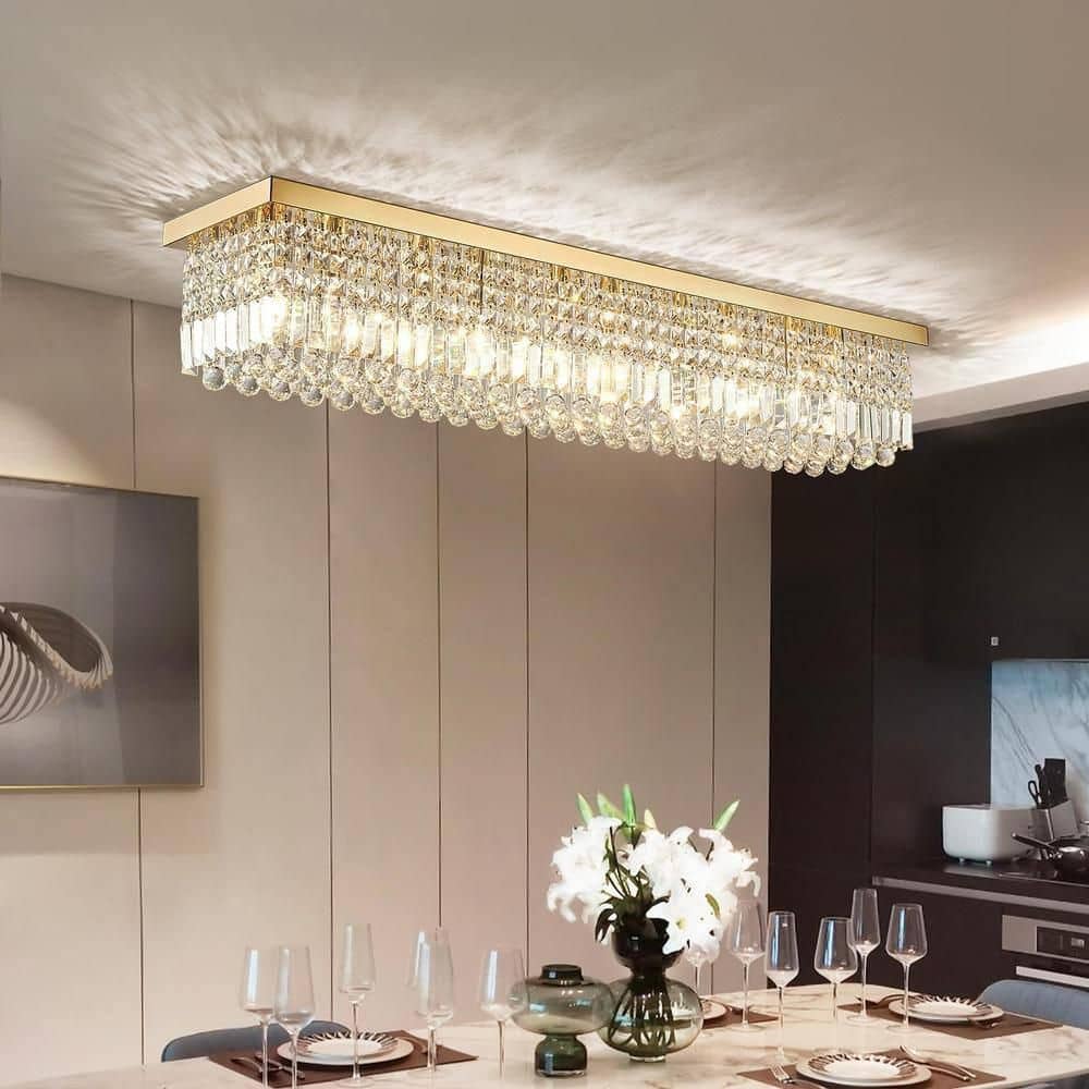47 in. Modern 10-Lights Gold Rectangle Crystal Ceiling Light Fixture Flush Mount Light Chandelier price history on PriceWatchPro